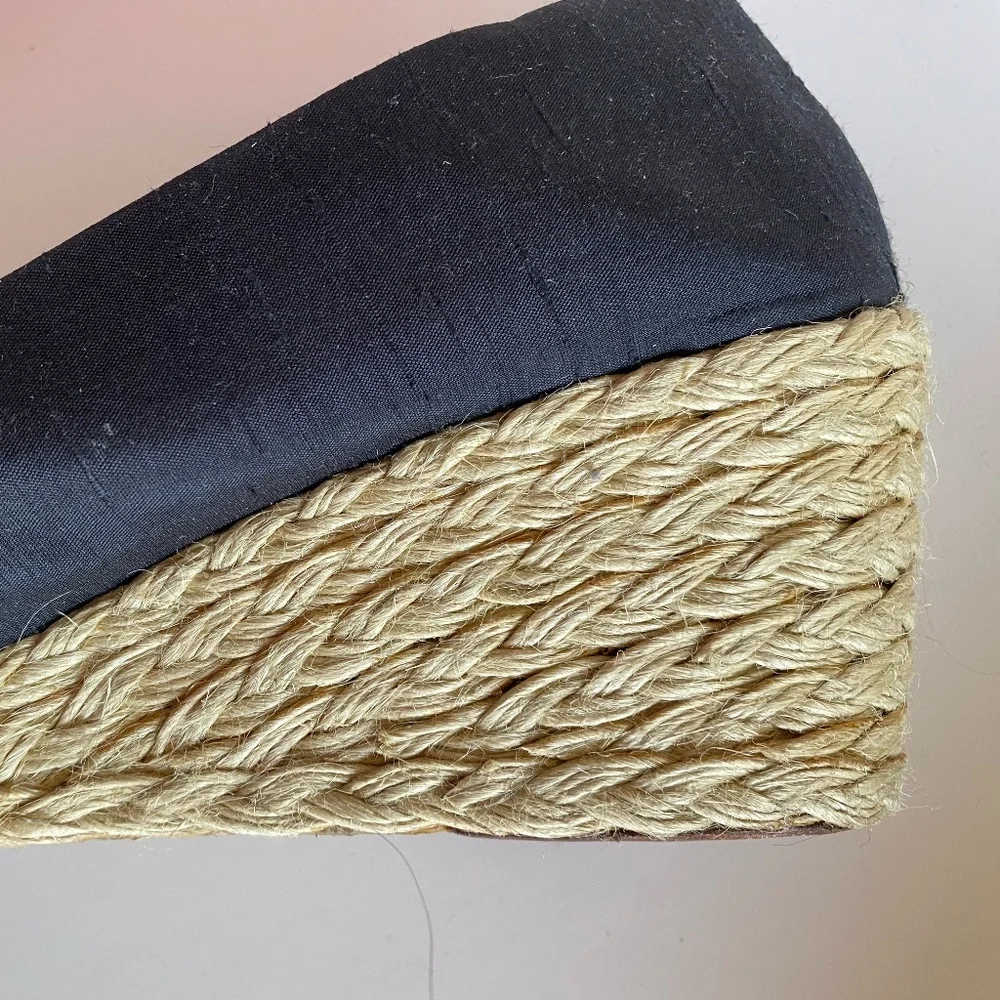 NWT Lauren Ralph Lauren - Black 'Cecilia' Shantung Silk Espadrille Wedge 10B